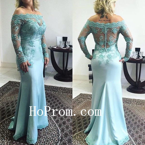 Off Shoulder Dresses,Mermaid Applique Prom Dress,Evening Dress