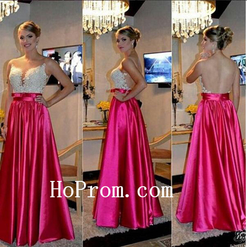 See Through Back Prom Dresses,Hot Pink Prom Dress,Evening Dress