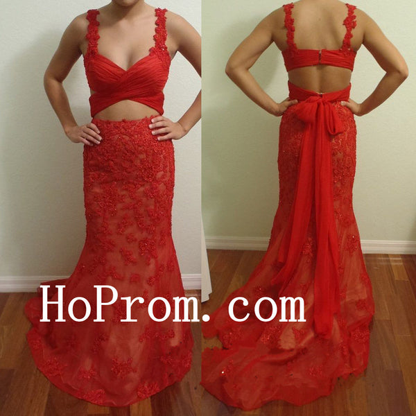 Floor Length Prom Dresses,Red Applique Prom Dress,Evening Dress