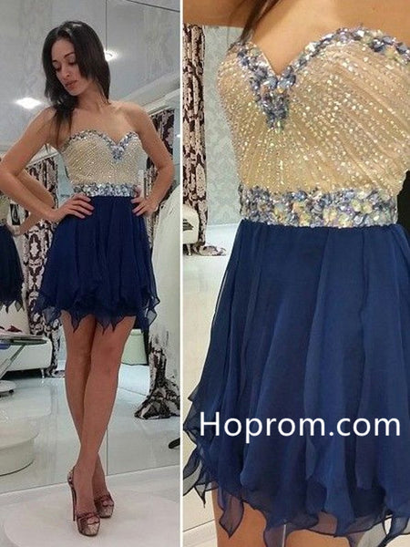 A-Line Sleeveless Sweetheart Beading Chiffon Mini Homecoming Dresses