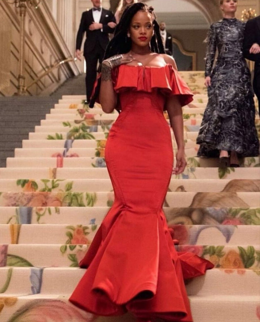Red Rihanna Off the shoulder Mermaid Dress Satin Prom Ocean's 8 Dress Hoprom Red Rihanna Off the shoulder Mermaid Dress Satin Prom Ocean's 8 Dress Hoprom