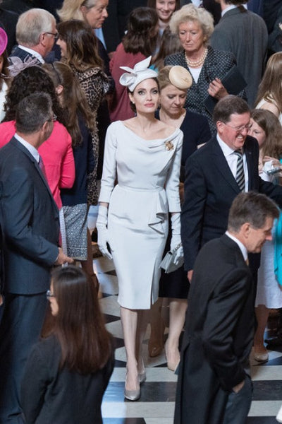 White Angelina Jolie Long Sleeves Cocktail Party Celebrity Dress Ahead of the Service of Commemoration Pale Gray