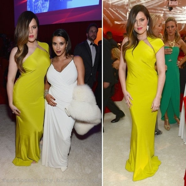 Yellow Khloe Kardashian Cutout One Shoulder Dress Satin Prom Red Carpet Evening Dress 21st Annual Elton John AIDS