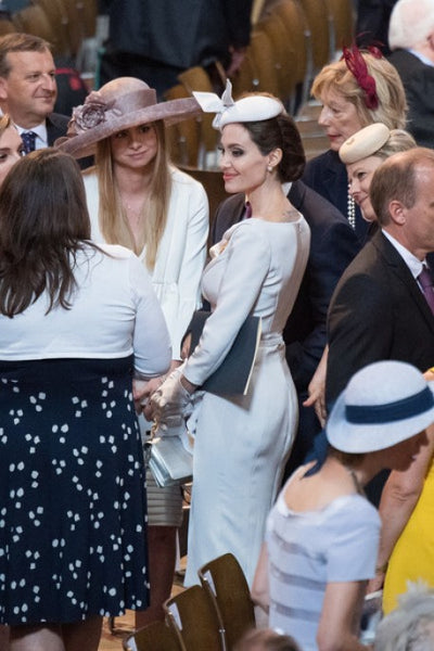 White Angelina Jolie Long Sleeves Cocktail Party Celebrity Dress Ahead of the Service of Commemoration Pale Gray