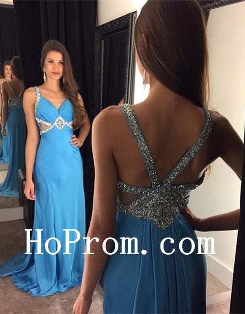 Blue Straps Prom Dresses,A-Line Prom Dress,Evening Dress
