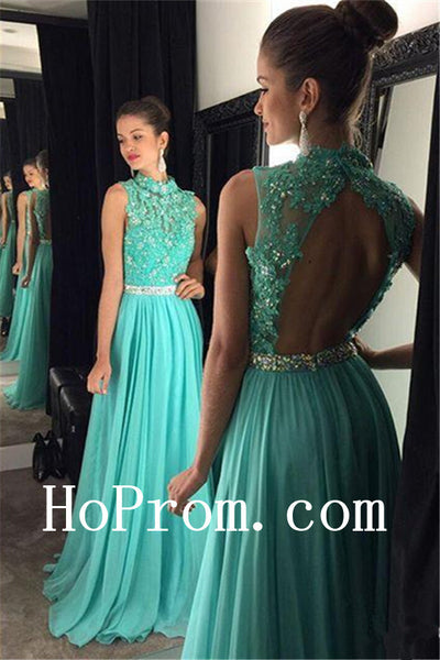 High Neck Prom Dresses,Mint Prom Dress,Backless Evening Dress