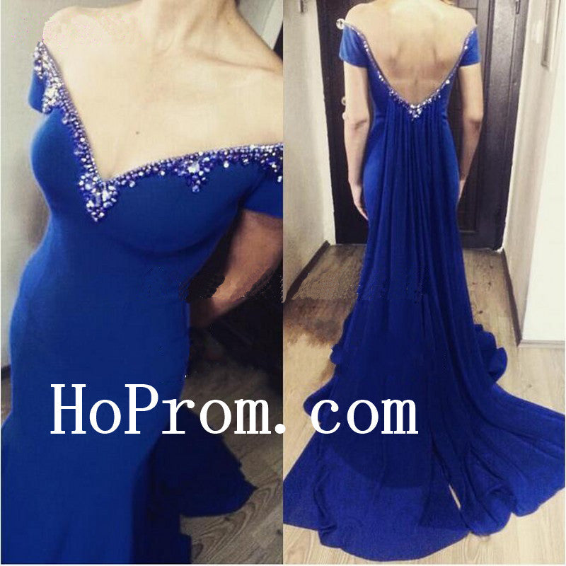 Royal Blue Prom Dresses,Off Shoulder Prom Dress,Evening Dress
