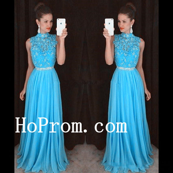 Beading A-Line Prom Dresses,Blue Prom Dress,Evening Dress