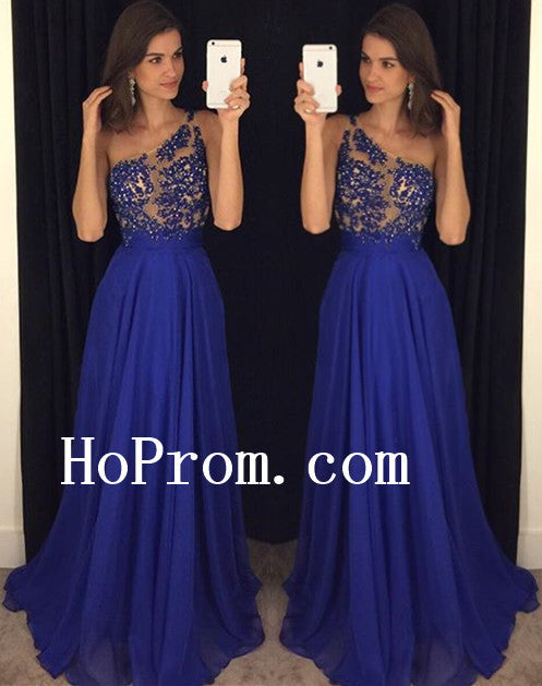 Blue Prom Dresses,Long Prom Dress,One Shoulder Evening Dress