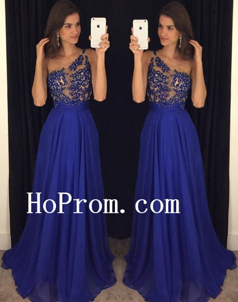 Blue Prom Dresses,Long Prom Dress,One Shoulder Evening Dress