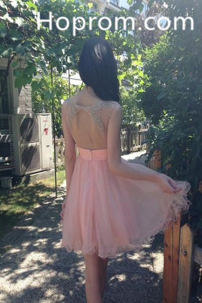 Baby Pink Sweetheart Homecoming Dress, Chiffon Cute Homecoming Dress