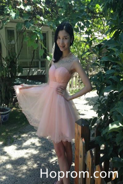 Baby Pink Sweetheart Homecoming Dress, Chiffon Cute Homecoming Dress