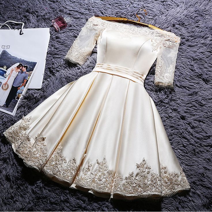 White Lace Applique Off Shoulder 3/4 sleeve Stain Homecoming Dresses Hoprom White Lace Applique Off Shoulder 3/4 sleeve Stain Homecoming Dresses Hoprom