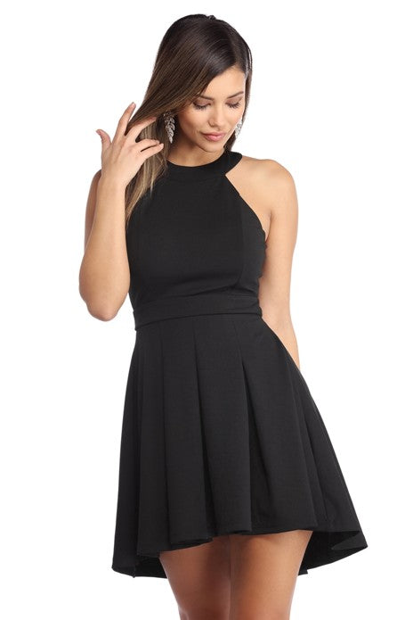 Black Halter Pleats Short Prom Party Homecoming Dresses