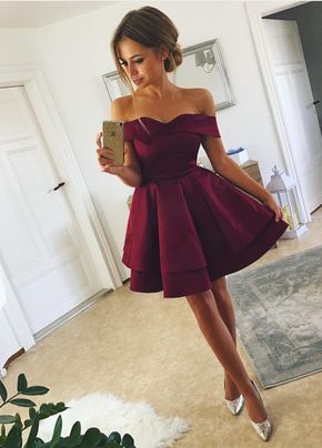 Burgundy Off Shoulder Short Sleeve Homecoming Dresses