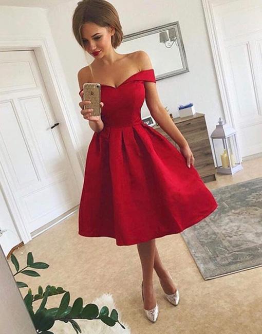 Red Off Shoulder Short Sleeve Knee Length Stain Homecoming Dresses Hoprom Red Off Shoulder Short Sleeve Knee Length Stain Homecoming Dresses Hoprom