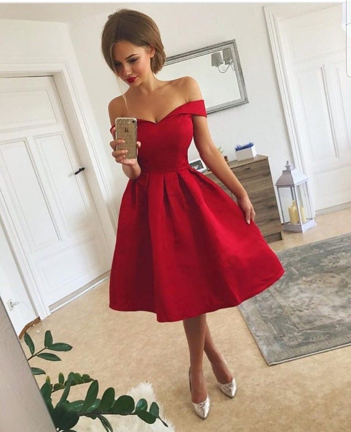 Semi Formal Mid Calf Length Dresses Red Off Shoulder Short Sleeve Knee Length Stain Homecoming Dresses Hoprom Semi Formal Mid Calf Length Dresses Red Off Shoulder Short Sleeve Knee Length Stain Homecoming Dresses Hoprom