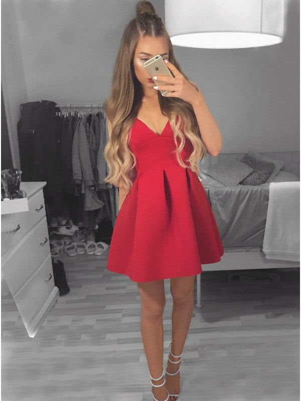 Red Deep V-Neck Satin Short Homecoming Dress Hoprom Red Deep V-Neck Satin Short Homecoming Dress Hoprom