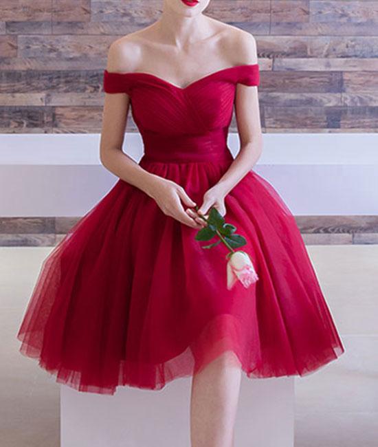 Red Tulle Off Shoulder Short Sleeve Knee Length Homecoming Dresses Hoprom Red Tulle Off Shoulder Short Sleeve Knee Length Homecoming Dresses Hoprom