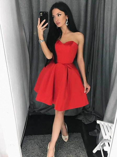 Red Strapless Sweetheart Pleats Stain Short Homecoming Dresses
