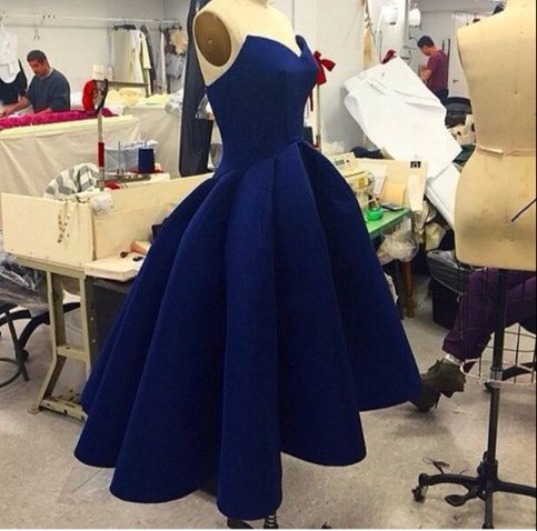 Navy Blue High Low Strapless V-neck Pleats Homecoming Dresses