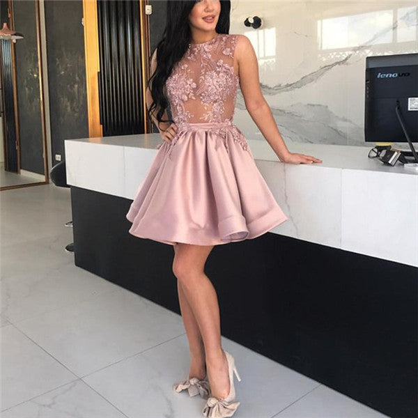 Pink Applique Pleats Homecoming Dresses Prom Dress