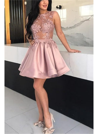 Pink Applique Pleats Homecoming Dresses Prom Dress