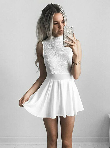 White High Neck Chiffon Short Homecoming Dresses