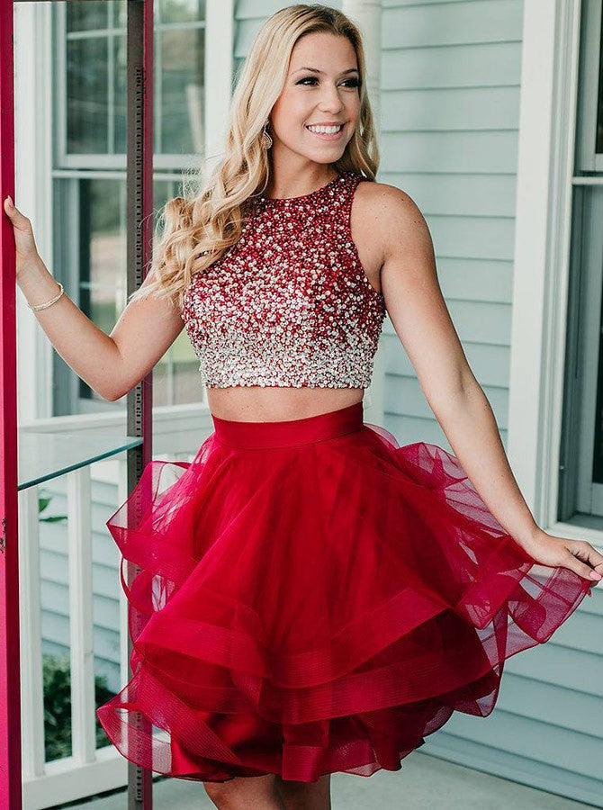 Red two piece dress short new arrivals