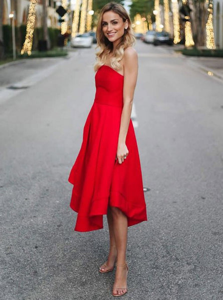 Red Stain Strapless Pleated Homecoming Dresses Prom Dress