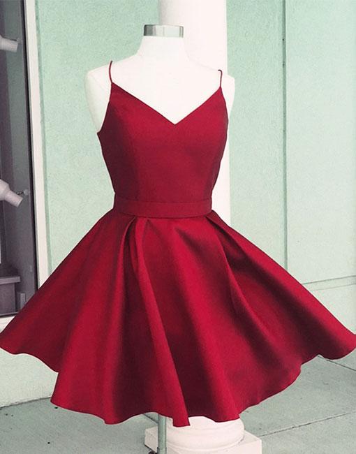 Red Spaghetti Straps V-neck Backless Homecoming Dresses With Bowknot Hoprom Red Spaghetti Straps V-neck Backless Homecoming Dresses With Bowknot Hoprom