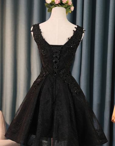 Black Lace Applique Beading Tulle Bandage Short Homecoming Dresses