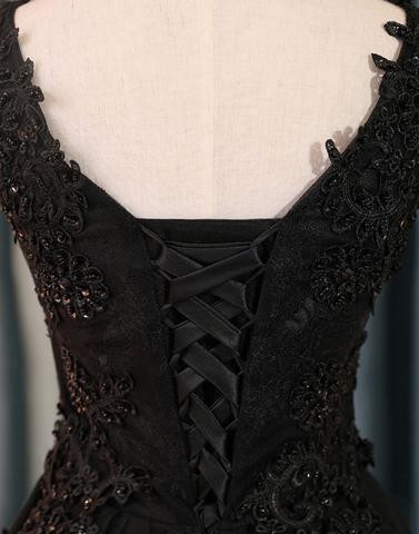 Black Lace Applique Beading Tulle Bandage Short Homecoming Dresses