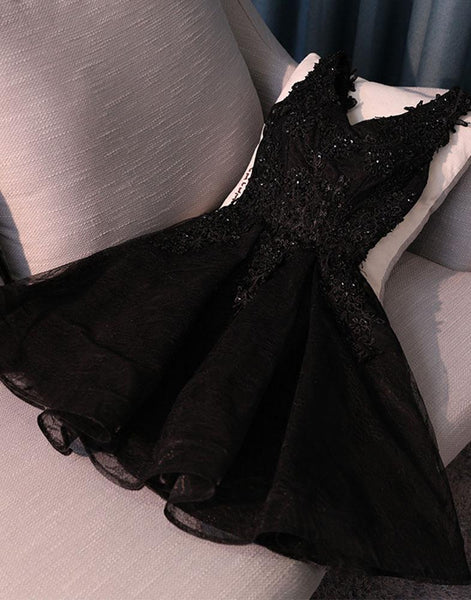 Black Lace Applique Beading Tulle Bandage Short Homecoming Dresses