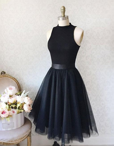 Black High Neck Tulle Homecoming Dresses