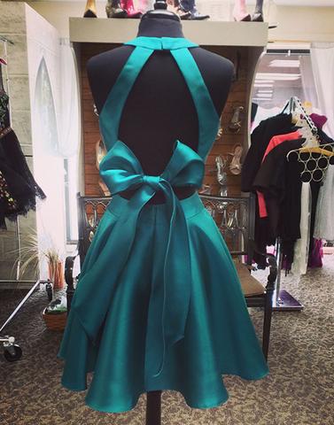 Green Backless Two Piece Stain Homecoming Dresses With Bowknot