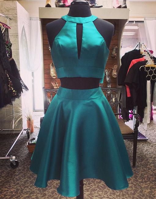 Green Backless Two Piece Stain Homecoming Dresses With Bowknot Hoprom Green Backless Two Piece Stain Homecoming Dresses With Bowknot Hoprom