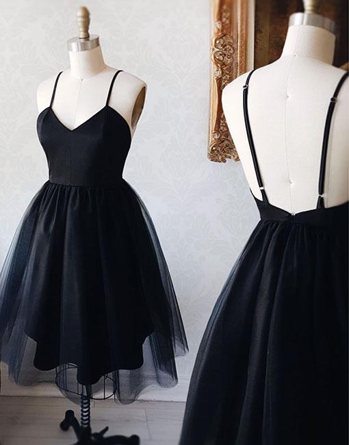 Black V-neck Backless Straps Tulle Homecoming Dresses Hoprom Black V-neck Backless Straps Tulle Homecoming Dresses Hoprom