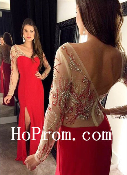 Red Prom Dresses,Long Sleeve Prom Dress,Evening Dress