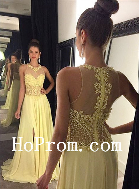See Through Back Prom Dresses,Yellow Prom Dress,Evening Dress