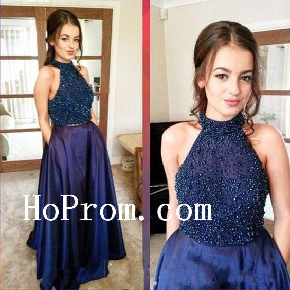 Two Piece Beads Prom Dresses,High Neck Prom Dress,Evening Dress