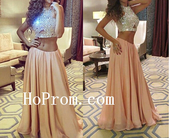 Beading Halter Prom Dresses,Two Piece Prom Dress,Evening Dress