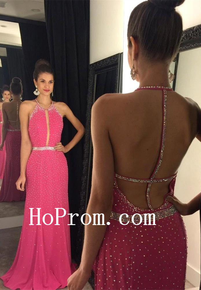 Hot Pink Prom Dresses,Backless A-Line Prom Dress,Evening Dress