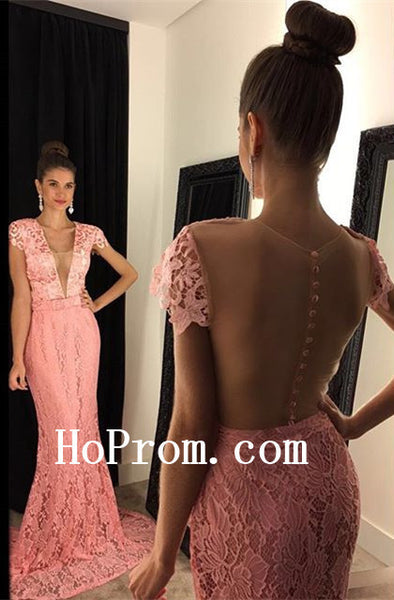Floor Length Prom Dresses,Pink Lace Prom Dress,Evening Dress