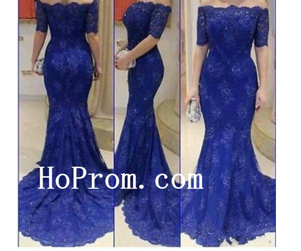 Royal Blue Prom Dresses,Lace Mermaid Prom Dress,Long Evening Dress