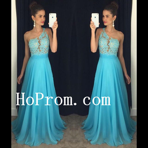 A-Line Blue Prom Dresses,One Shoulder Prom Dress,Evening Dress