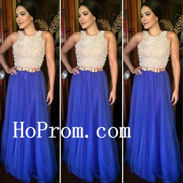 Bowknot Belt Prom Dresses,Royal Blue Prom Dress,Evening Dress