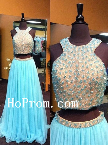 Sky Blue Prom Dresses,Two Piece Prom Dress,Long Evening Dress