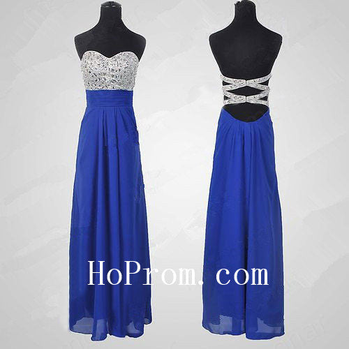 Beaded Strapless Prom Dresses,Blue Prom Dress,Long Evening Dress