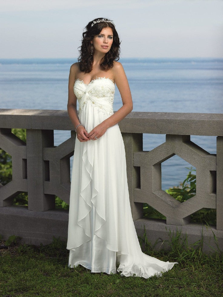 Twisted Chiffon Lace Summer Beach Bridal Wedding Dresses